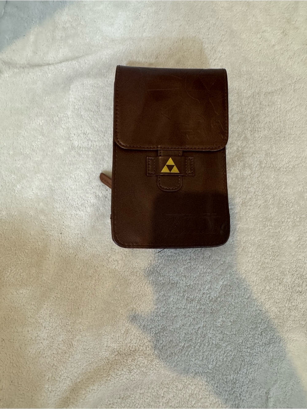Brown Leather Travel Pouch with Triforce Emblem
